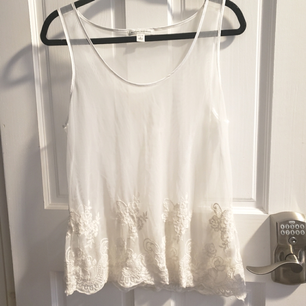 Banana Republic Mesh & Embroidered Lace Trim Tank